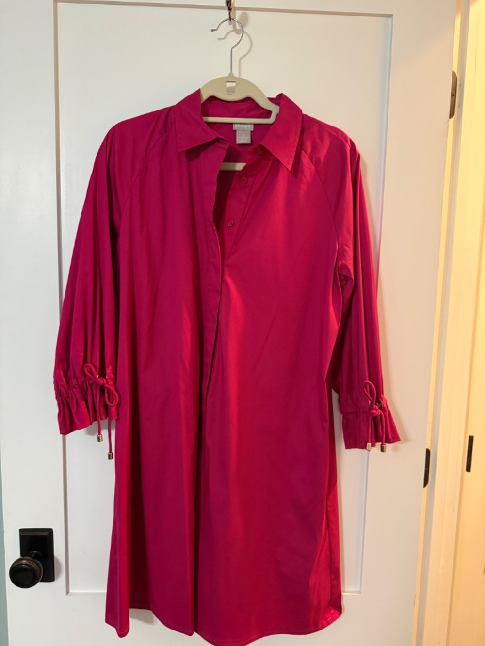 Chico's Bright Fuchsia Button-Front Shirt Dress Size 1